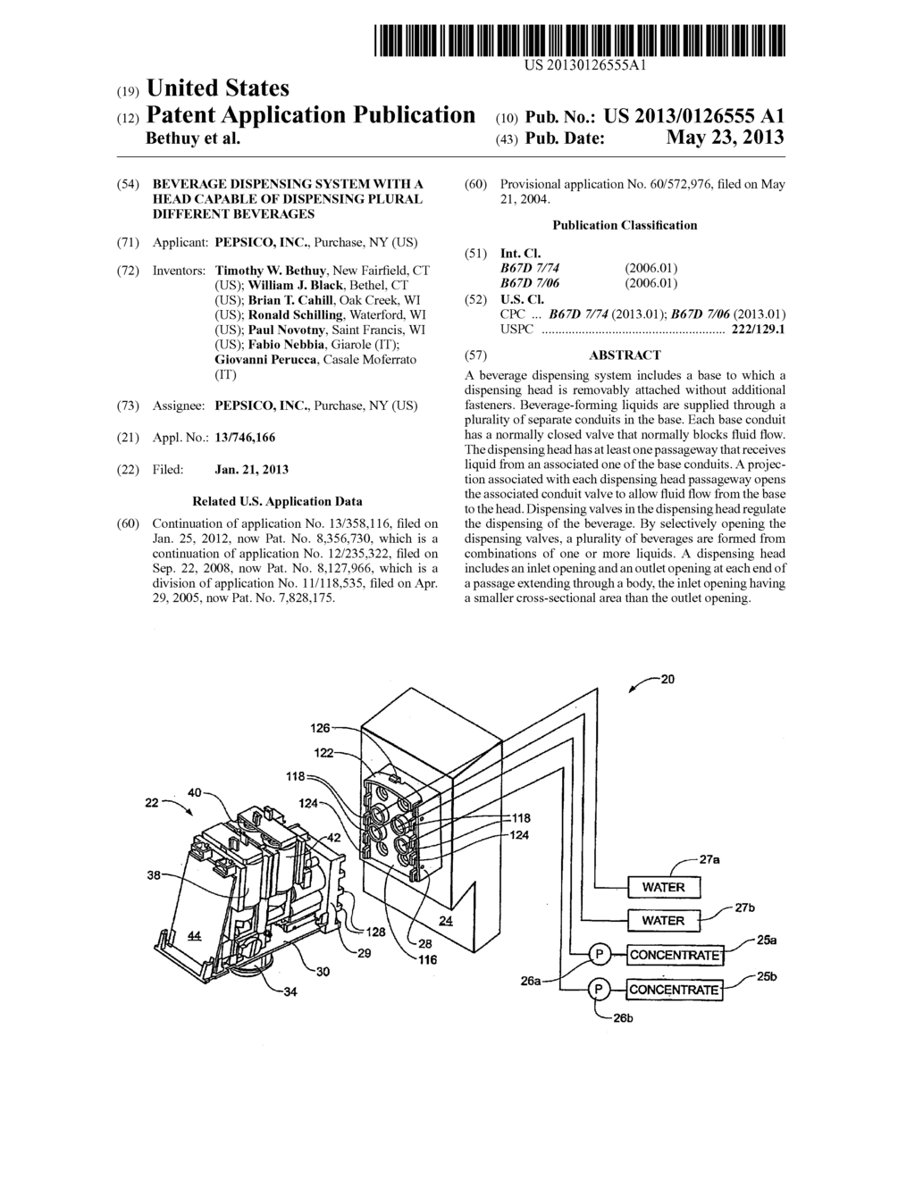 Beverage Dispensing System with a Head Capable of Dispensing Plural     Different Beverages - diagram, schematic, and image 01