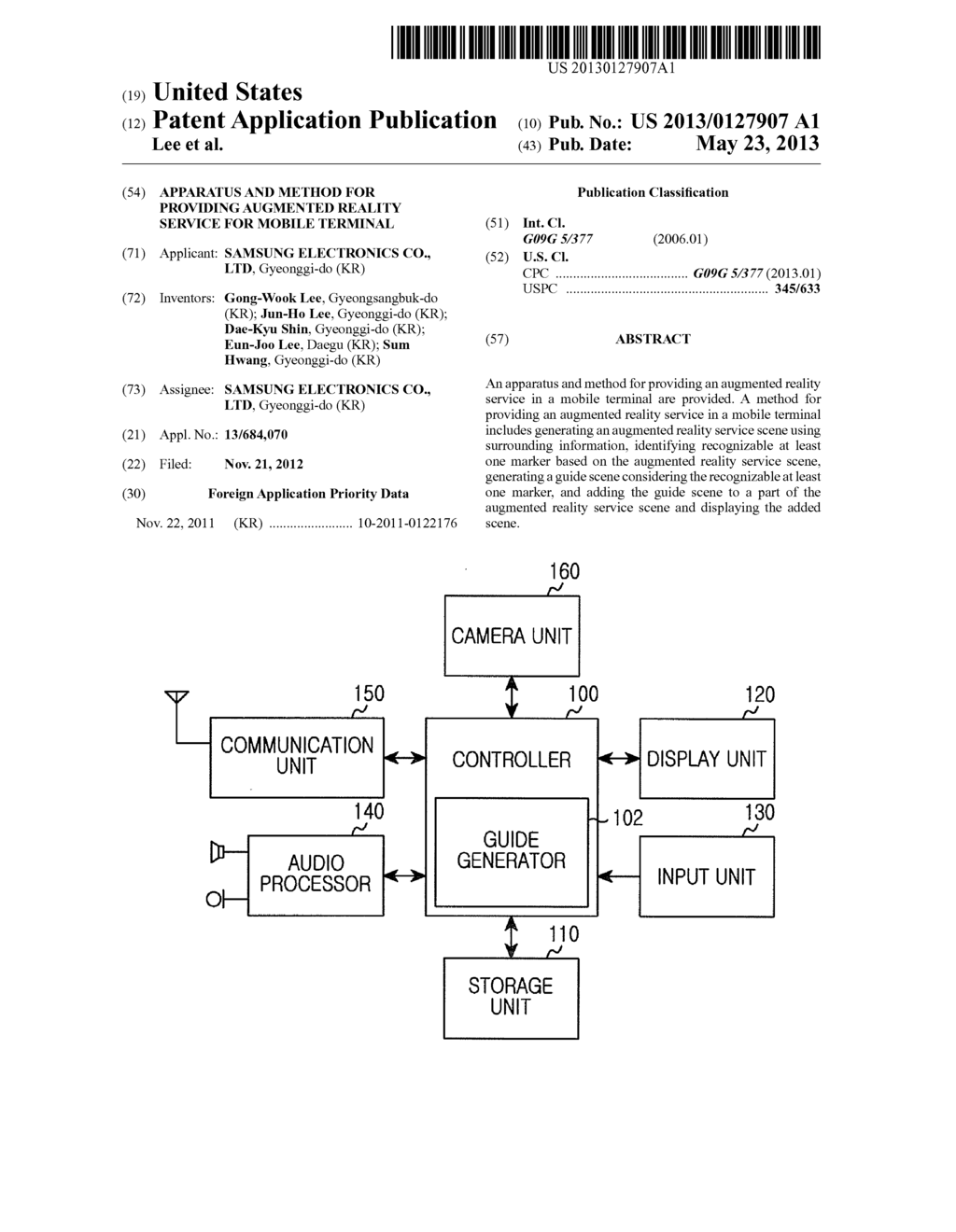 APPARATUS AND METHOD FOR PROVIDING AUGMENTED REALITY SERVICE FOR MOBILE     TERMINAL - diagram, schematic, and image 01