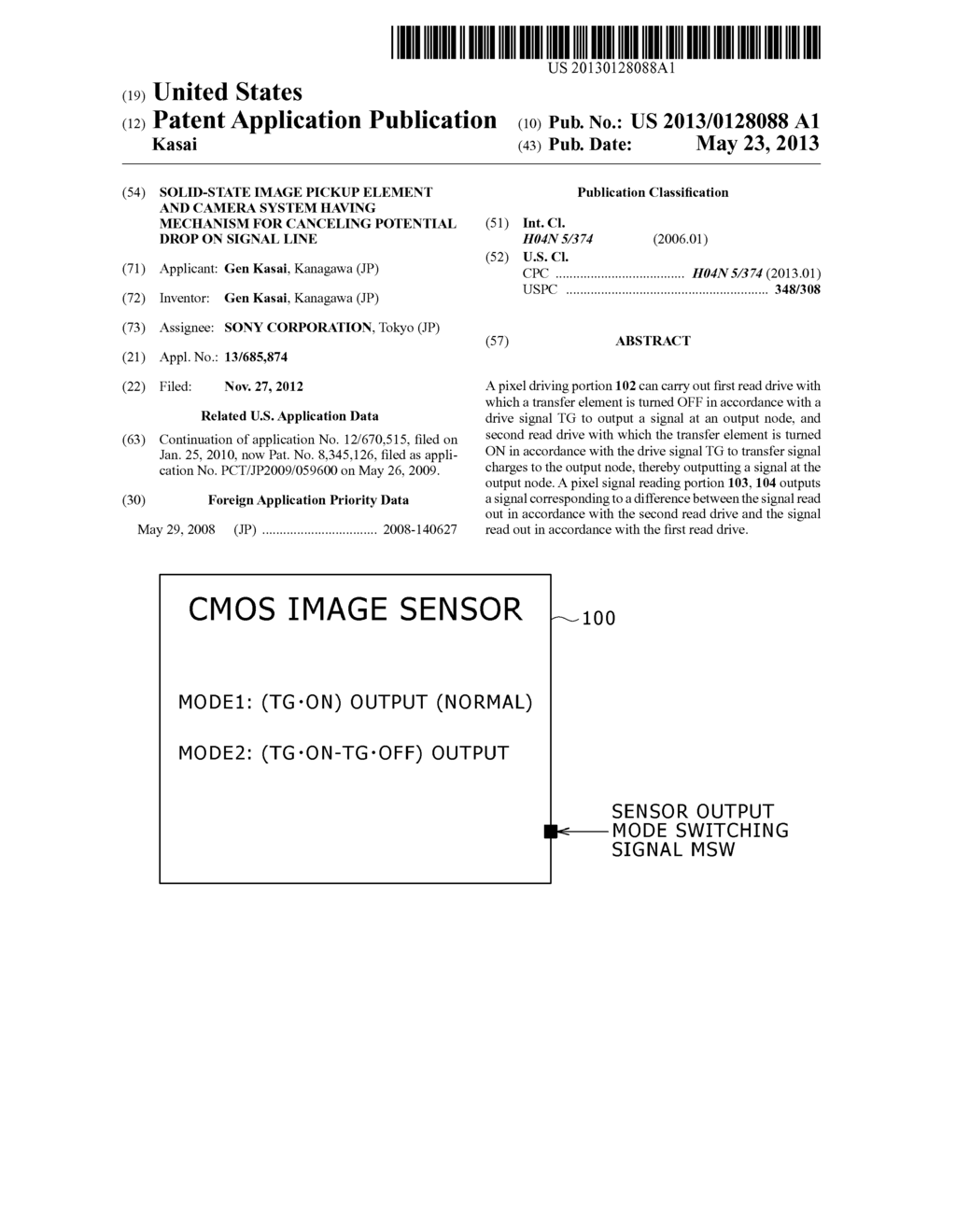 SOLID-STATE IMAGE PICKUP ELEMENT AND CAMERA SYSTEM HAVING MECHANISM FOR     CANCELING POTENTIAL DROP ON SIGNAL LINE - diagram, schematic, and image 01