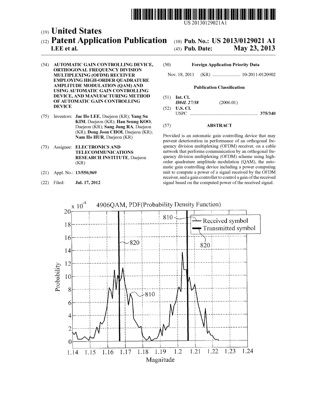 AUTOMATIC GAIN CONTROLLING DEVICE, ORTHOGONAL FREQUENCY DIVISION     MULTIPLEXING (OFDM) RECEIVER EMPLOYING HIGH-ORDER QUADRATURE AMPLITUDE     MODULATION (QAM) AND USING AUTOMATIC GAIN CONTROLLING DEVICE, AND     MANUFACTURING METHOD OF AUTOMATIC GAIN CONTROLLING DEVICE - diagram, schematic, and image 01