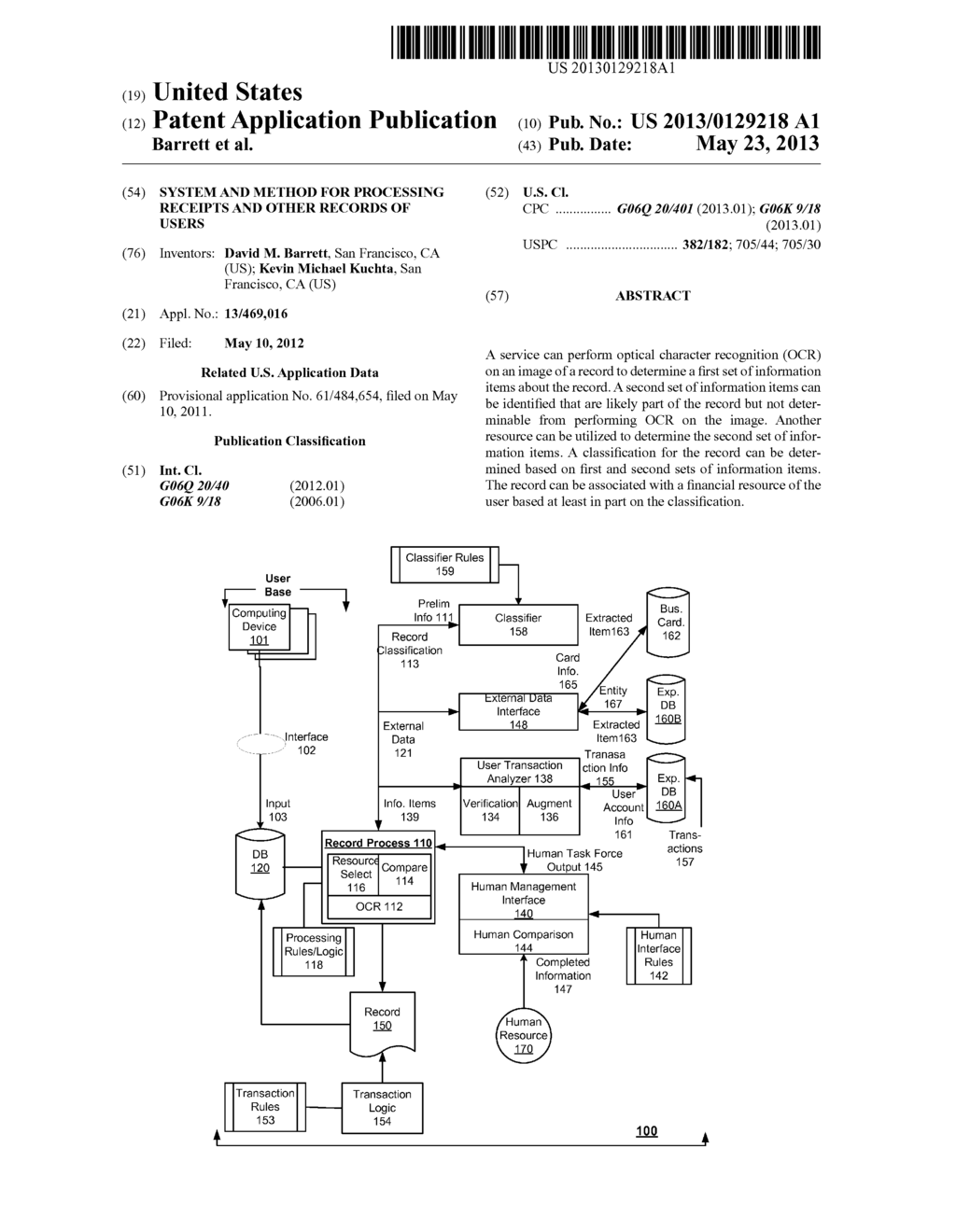 SYSTEM AND METHOD FOR PROCESSING RECEIPTS AND OTHER RECORDS OF USERS - diagram, schematic, and image 01