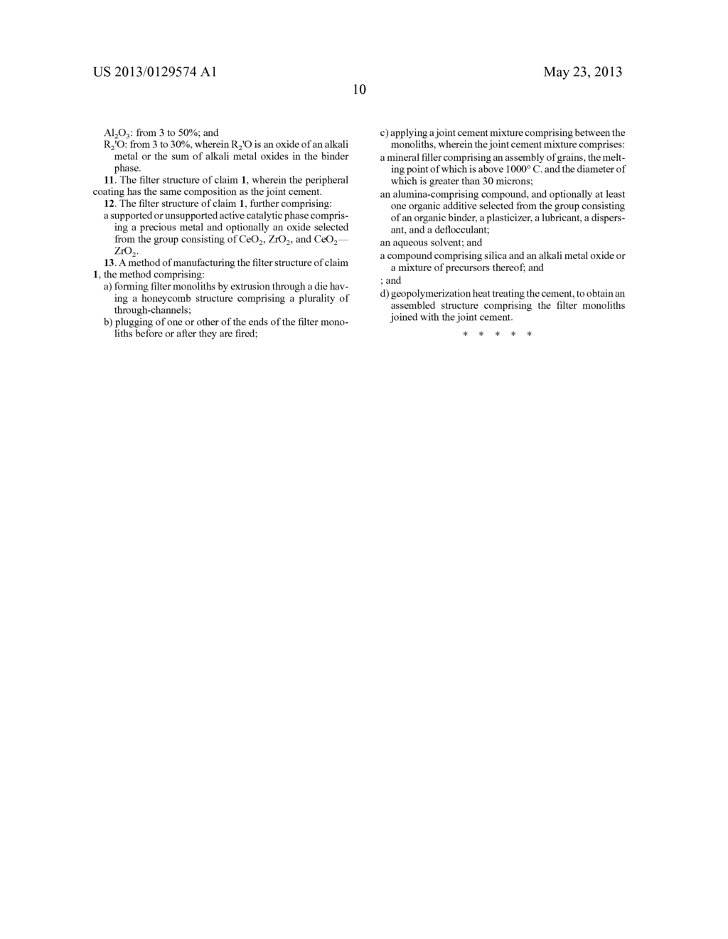 CATALYTIC FILTER FOR FILTERING A GAS, COMPRISING A JOINT CEMENT     INCORPORATING A GEOPOLYMER MATERIAL - diagram, schematic, and image 16