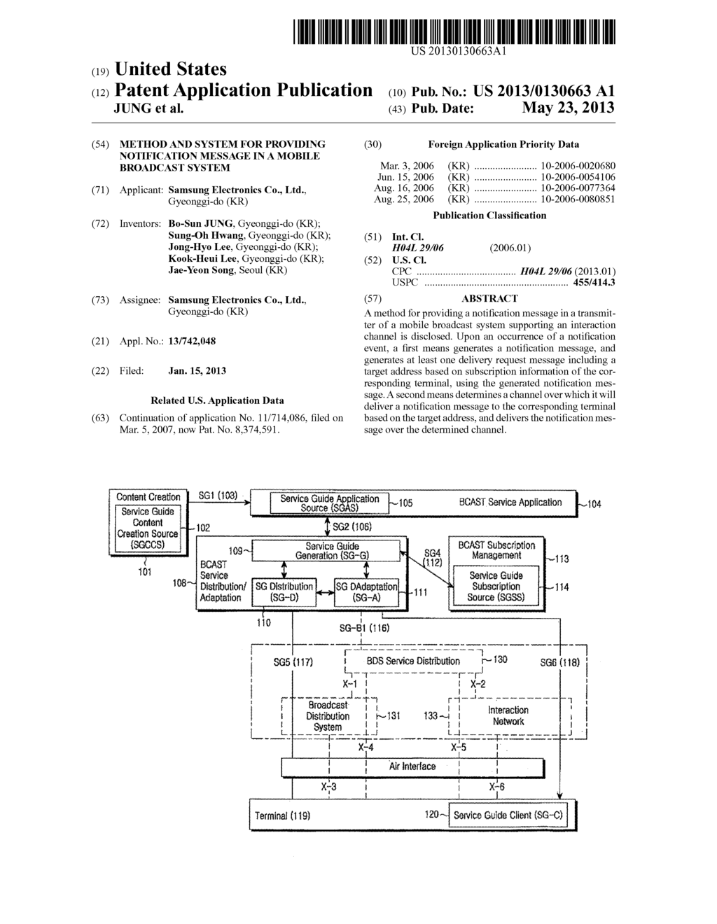 METHOD AND SYSTEM FOR PROVIDING NOTIFICATION MESSAGE IN A MOBILE BROADCAST     SYSTEM - diagram, schematic, and image 01