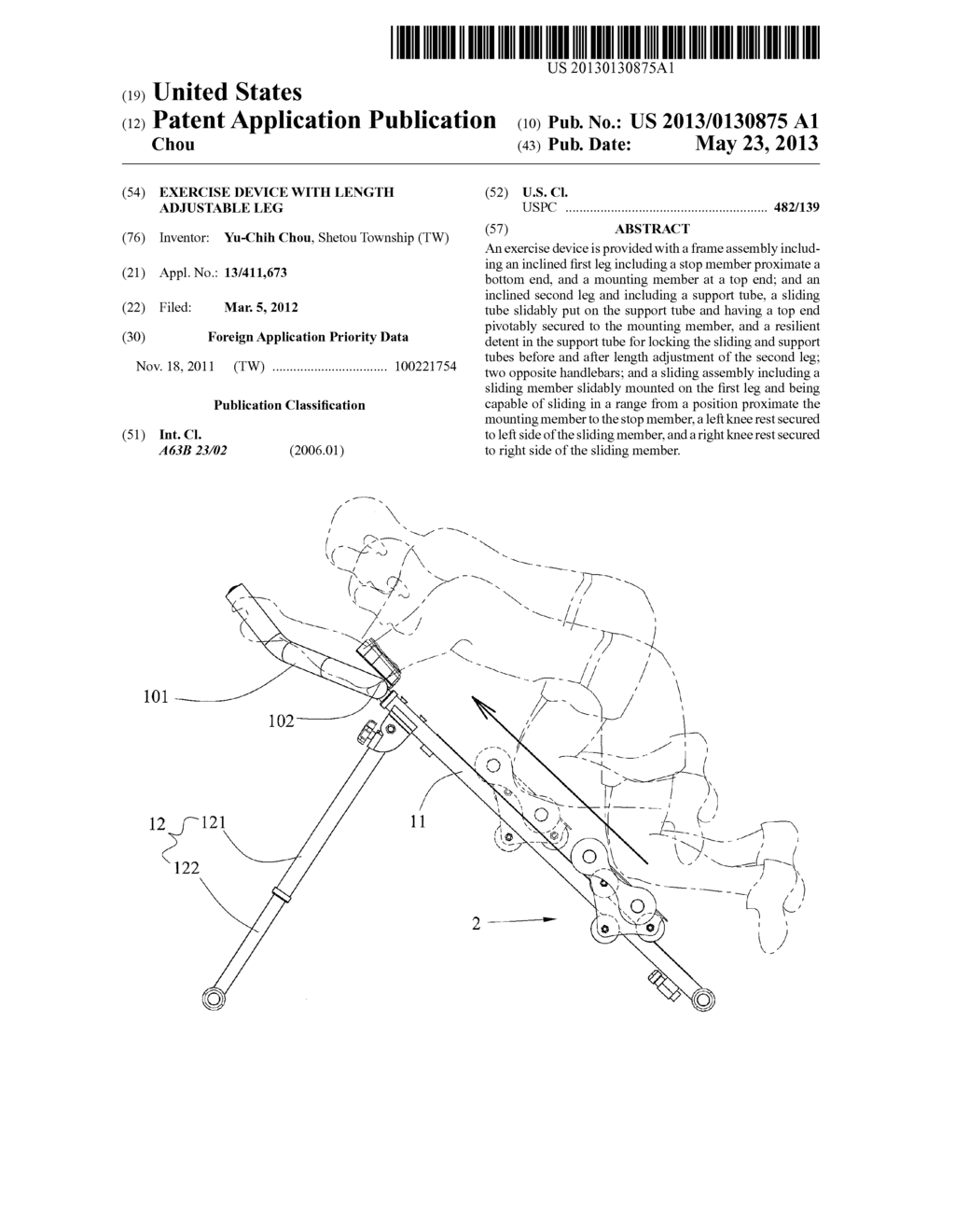 Exercise Device with Length Adjustable Leg - diagram, schematic, and image 01