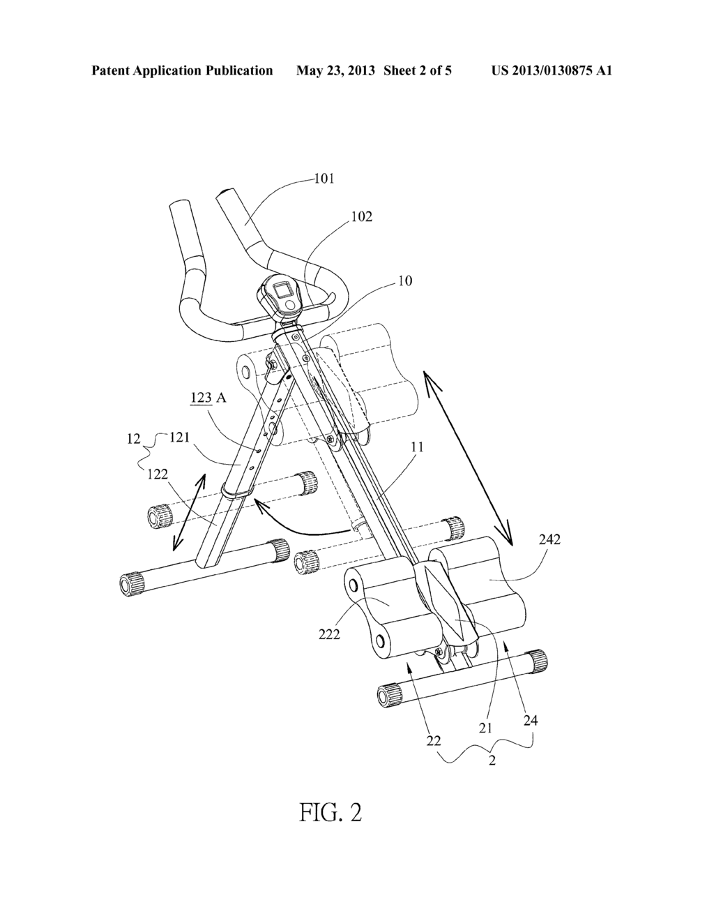 Exercise Device with Length Adjustable Leg - diagram, schematic, and image 03