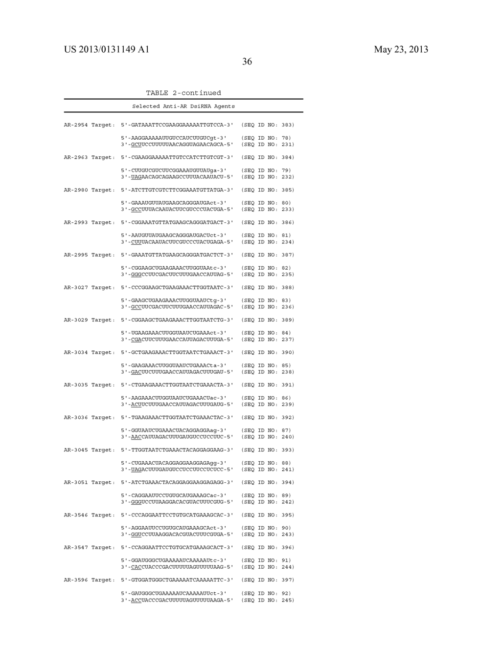 METHODS AND COMPOSITIONS FOR THE SPECIFIC INHIBITION OF ANDROGEN RECEPTOR     BY DOUBLE-STRANDED RNA - diagram, schematic, and image 82