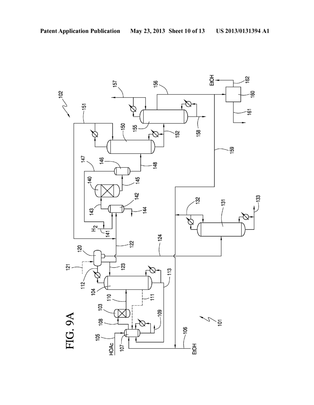 Integrated Esterification and Hydrogenolysis Process For Producing Ethanol - diagram, schematic, and image 11