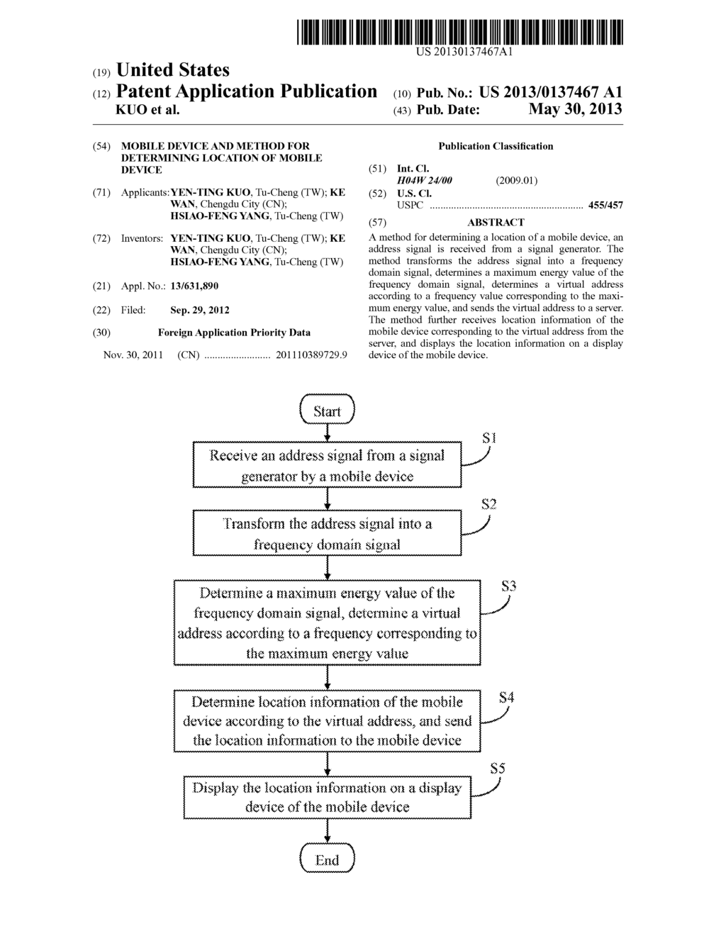 MOBILE DEVICE AND METHOD FOR DETERMINING LOCATION OF MOBILE DEVICE - diagram, schematic, and image 01