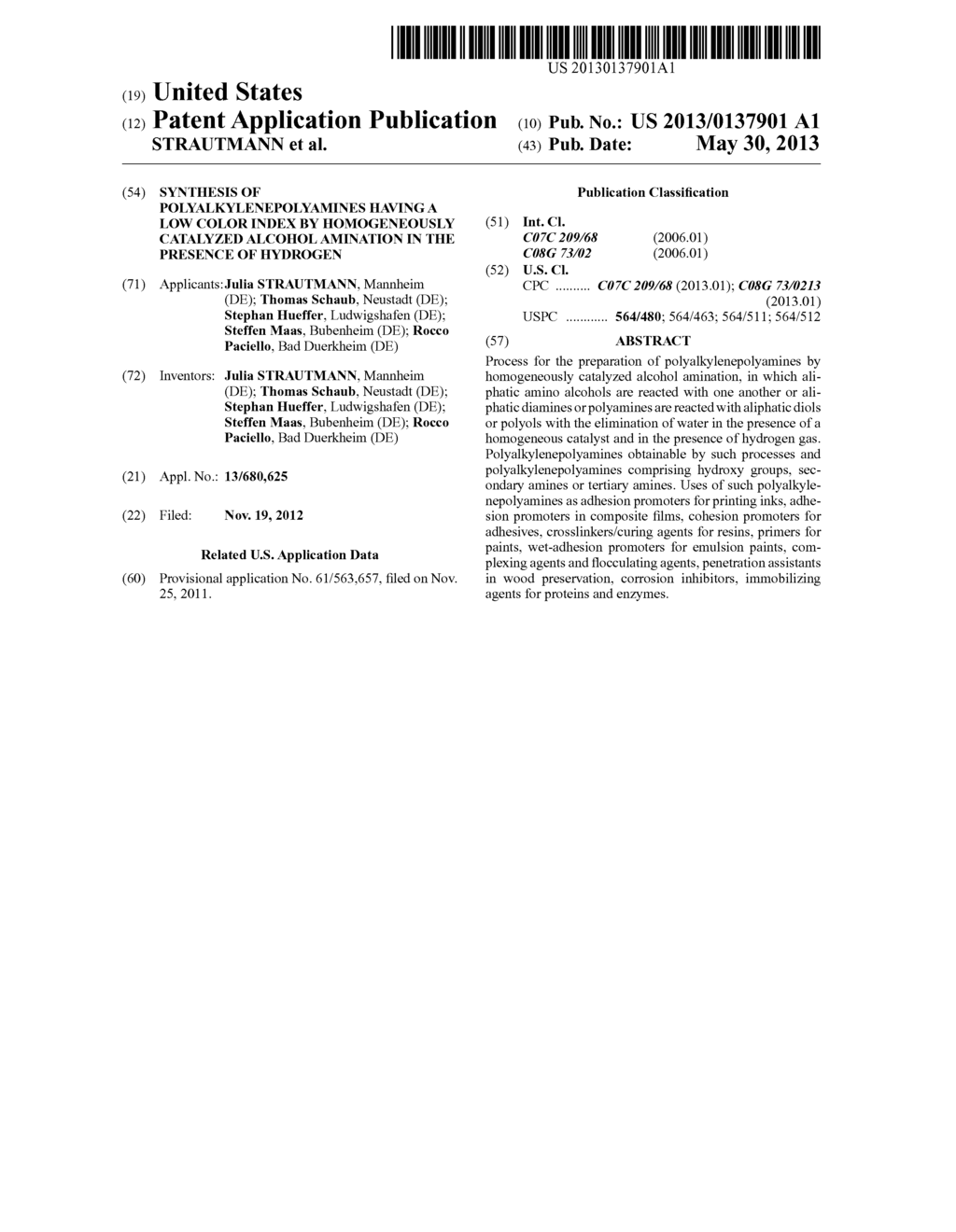 SYNTHESIS OF POLYALKYLENEPOLYAMINES HAVING A LOW COLOR INDEX BY     HOMOGENEOUSLY CATALYZED ALCOHOL AMINATION IN THE PRESENCE OF HYDROGEN - diagram, schematic, and image 01