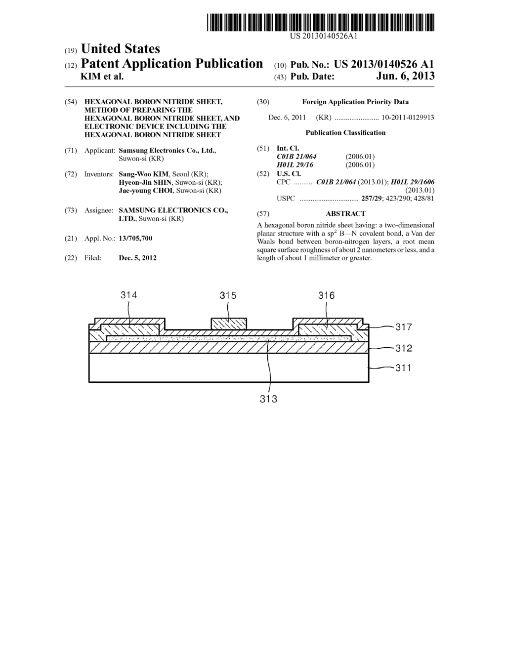 HEXAGONAL BORON NITRIDE SHEET, METHOD OF PREPARING THE HEXAGONAL BORON     NITRIDE SHEET, AND ELECTRONIC DEVICE INCLUDING THE HEXAGONAL BORON     NITRIDE SHEET - diagram, schematic, and image 01