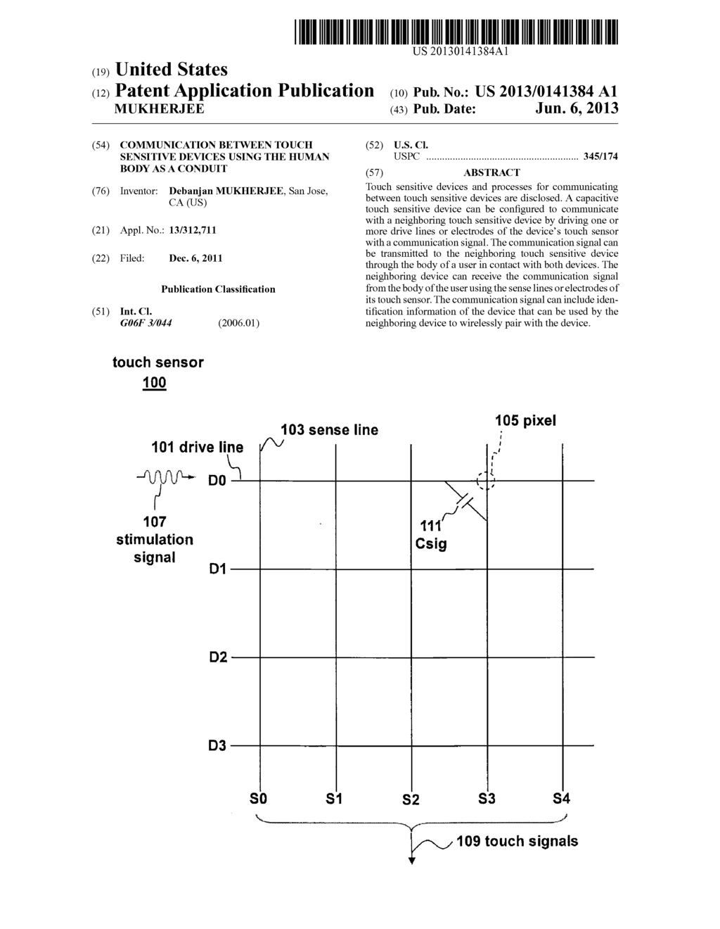 COMMUNICATION BETWEEN TOUCH SENSITIVE DEVICES USING THE HUMAN BODY AS A     CONDUIT - diagram, schematic, and image 01