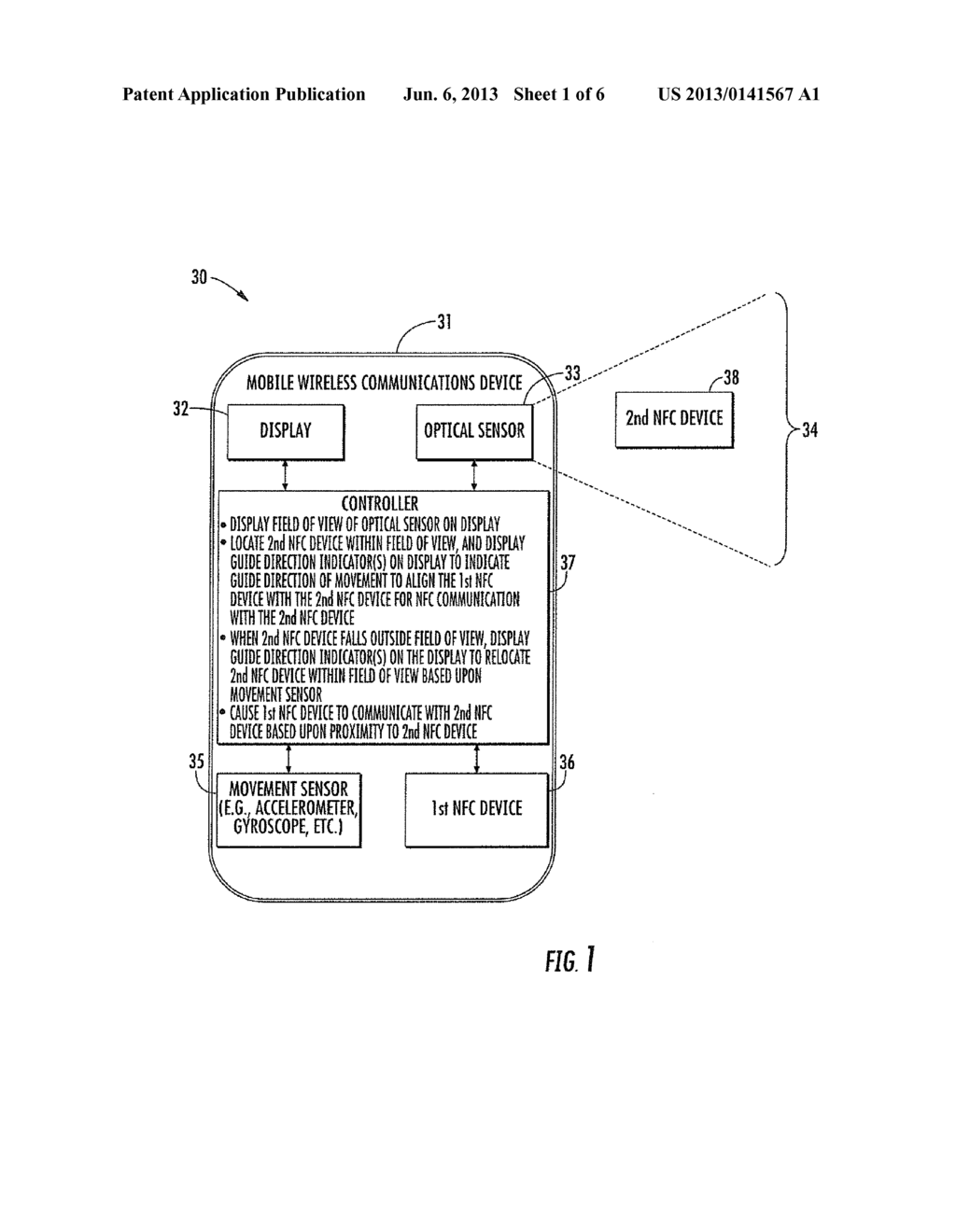 MOBILE WIRELESS COMMUNICATIONS DEVICE PROVIDING GUIDE DIRECTION INDICATOR     FOR NEAR FIELD COMMUNICATION (NFC) INITIATION AND RELATED METHODS - diagram, schematic, and image 02