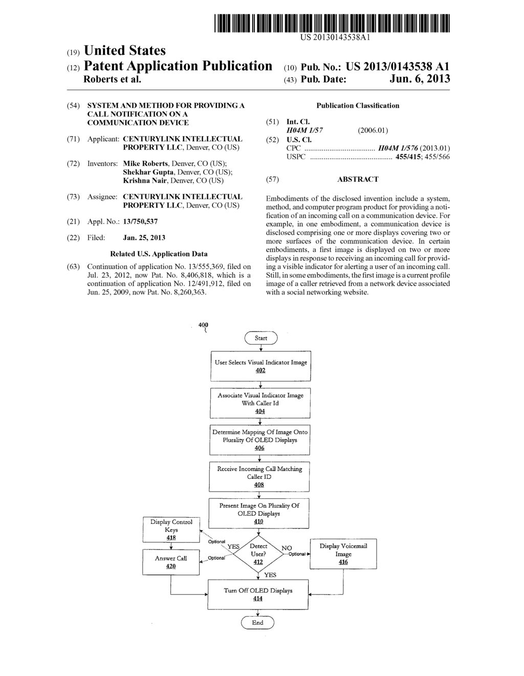 SYSTEM AND METHOD FOR PROVIDING A CALL NOTIFICATION ON A COMMUNICATION     DEVICE - diagram, schematic, and image 01