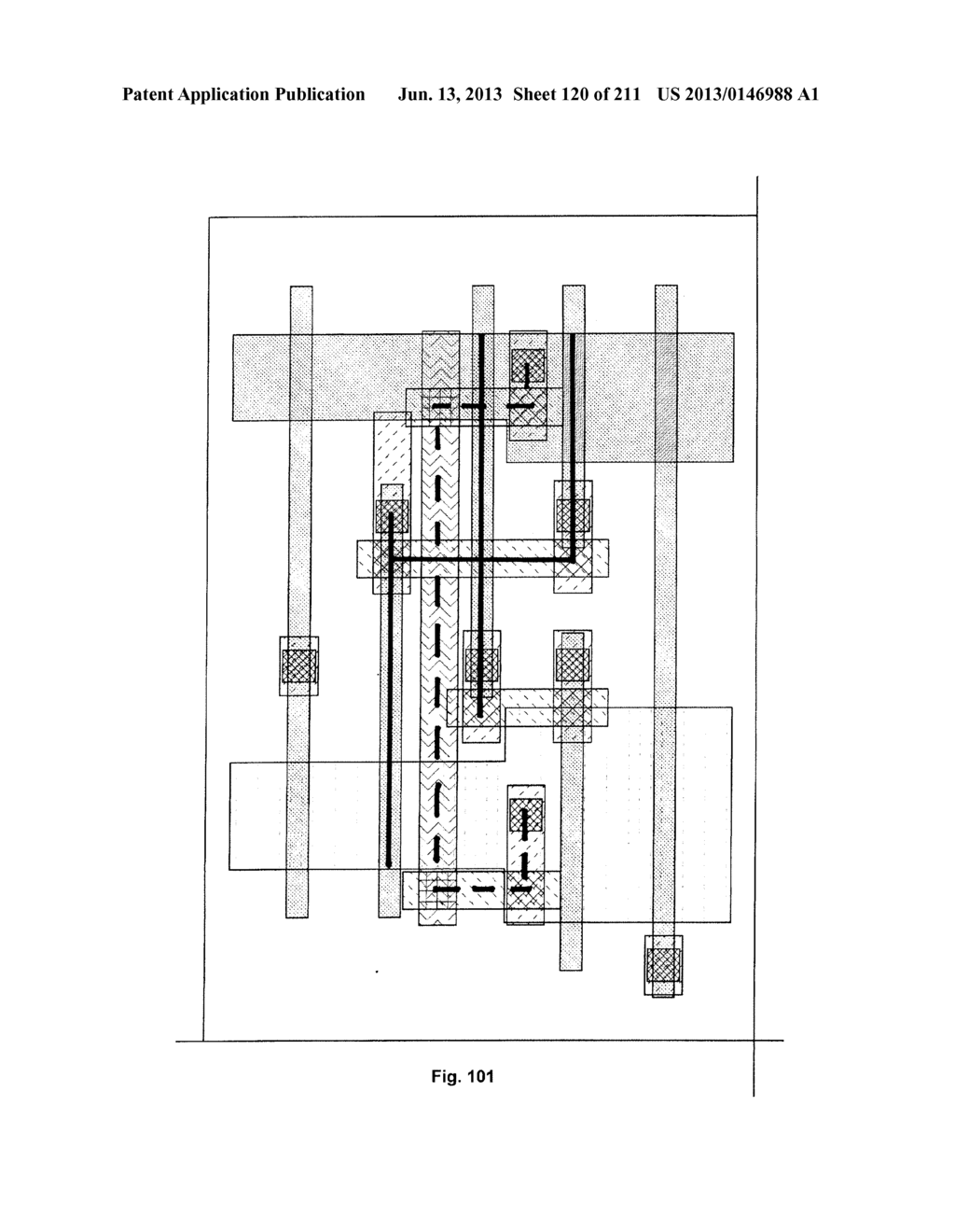 Integrated Circuit Including Cross-Coupled Transistors Having Gate     Electrodes Formed Within Gate Level Feature Layout Channels With Shared     Diffusion Regions on Opposite Sides of Two-Transistor-Forming Gate Level     Feature - diagram, schematic, and image 121