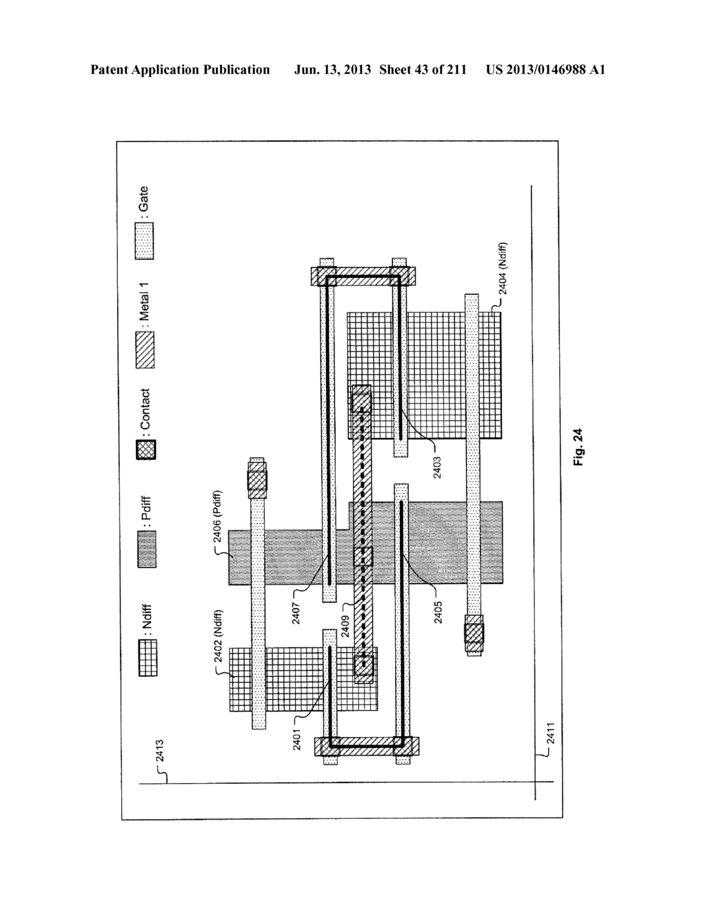 Integrated Circuit Including Cross-Coupled Transistors Having Gate     Electrodes Formed Within Gate Level Feature Layout Channels With Shared     Diffusion Regions on Opposite Sides of Two-Transistor-Forming Gate Level     Feature - diagram, schematic, and image 44