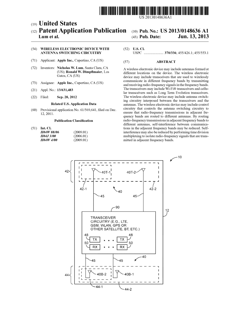 Wireless electronic device with antenna switching circuitry - diagram, schematic, and image 01