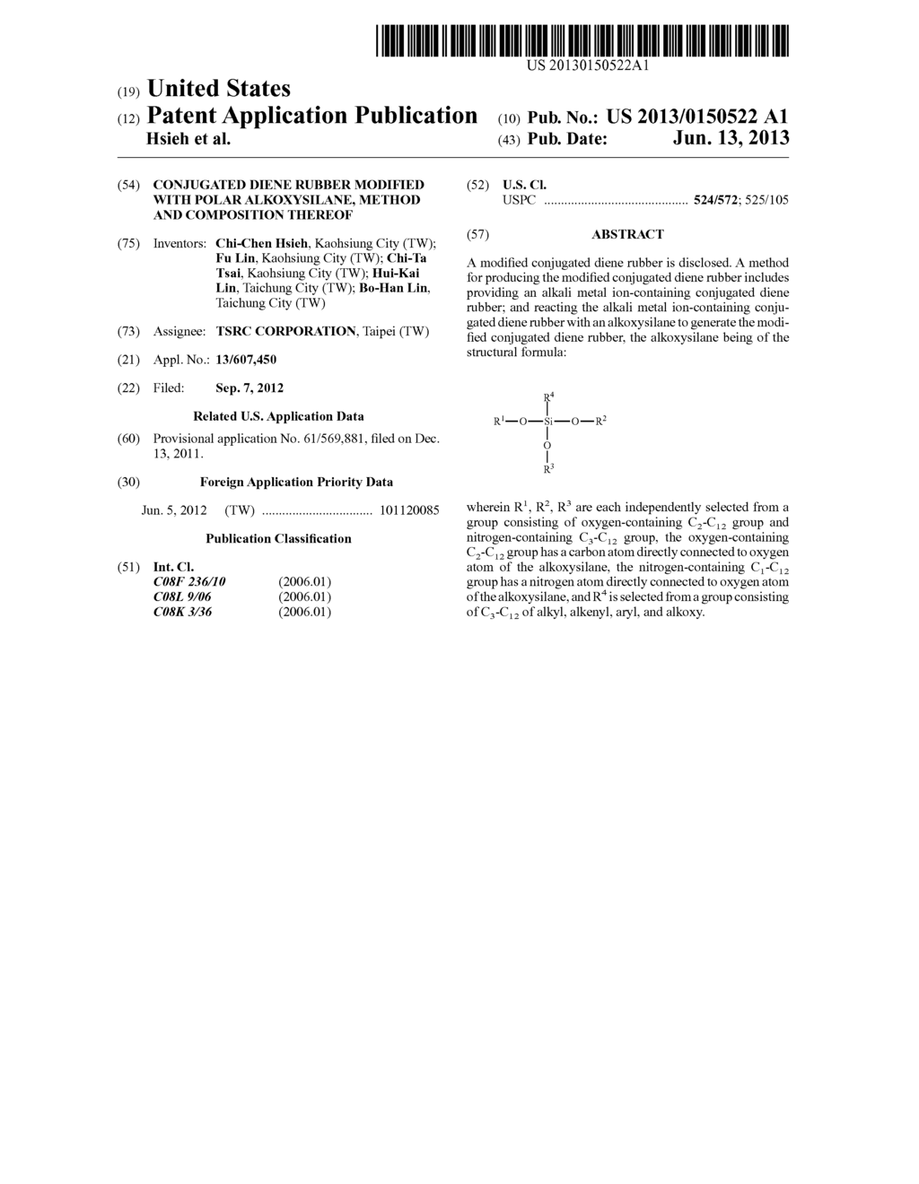 CONJUGATED DIENE RUBBER MODIFIED WITH POLAR ALKOXYSILANE, METHOD AND     COMPOSITION THEREOF - diagram, schematic, and image 01