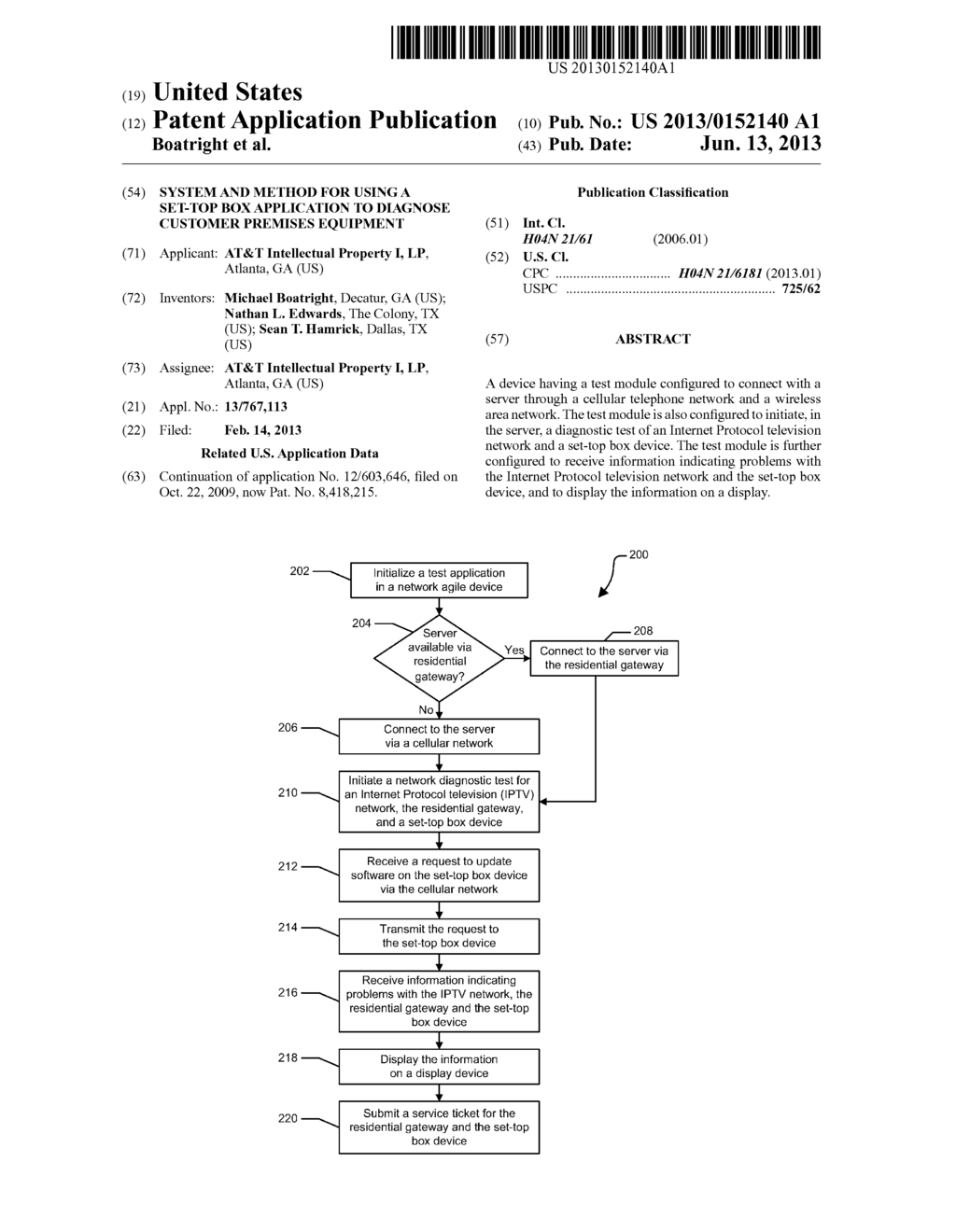 System and Method for Using a Set-Top Box Application to Diagnose Customer     Premises Equipment - diagram, schematic, and image 01