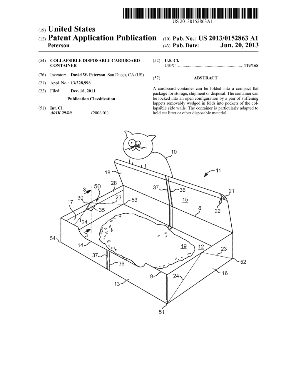 Collapsible disposable cardboard container - diagram, schematic, and image 01