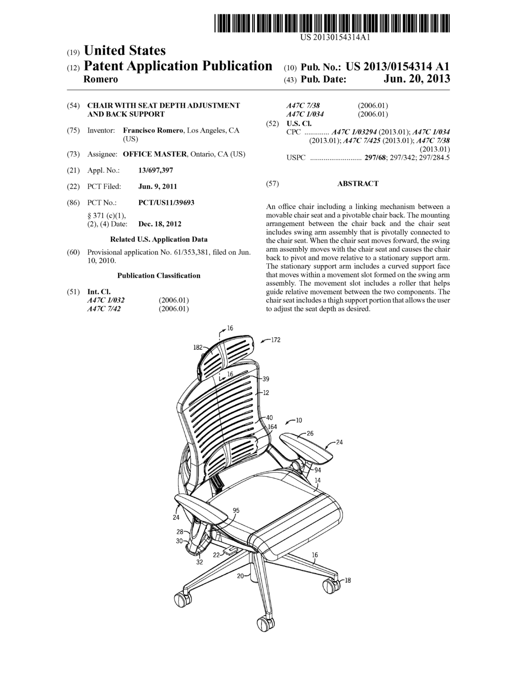 CHAIR WITH SEAT DEPTH ADJUSTMENT AND BACK SUPPORT - diagram, schematic, and image 01