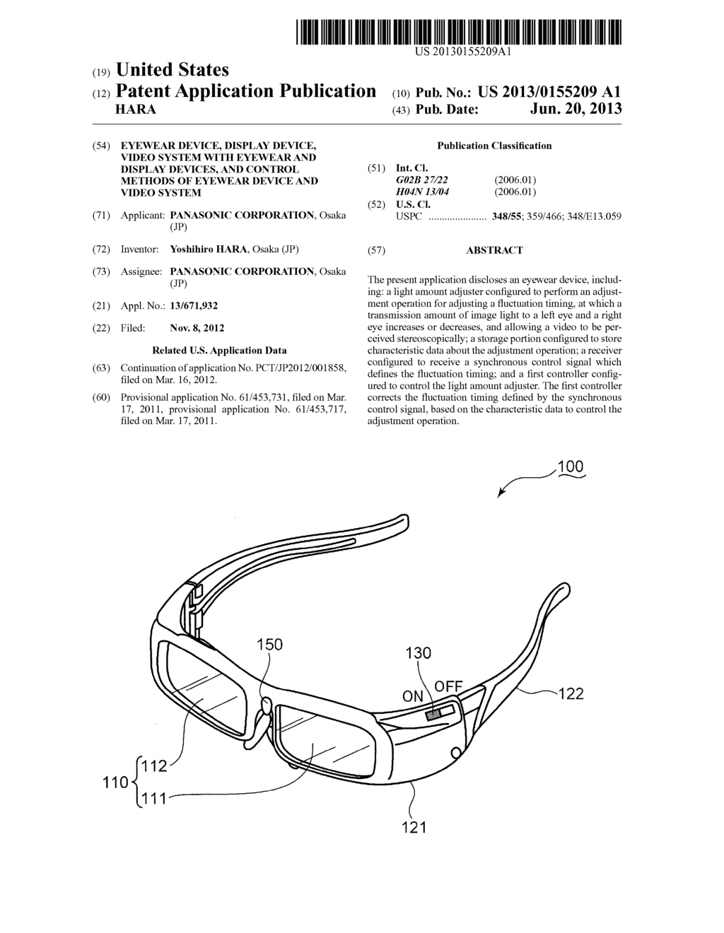 EYEWEAR DEVICE, DISPLAY DEVICE, VIDEO SYSTEM WITH EYEWEAR AND DISPLAY     DEVICES, AND CONTROL METHODS OF EYEWEAR DEVICE AND VIDEO SYSTEM - diagram, schematic, and image 01