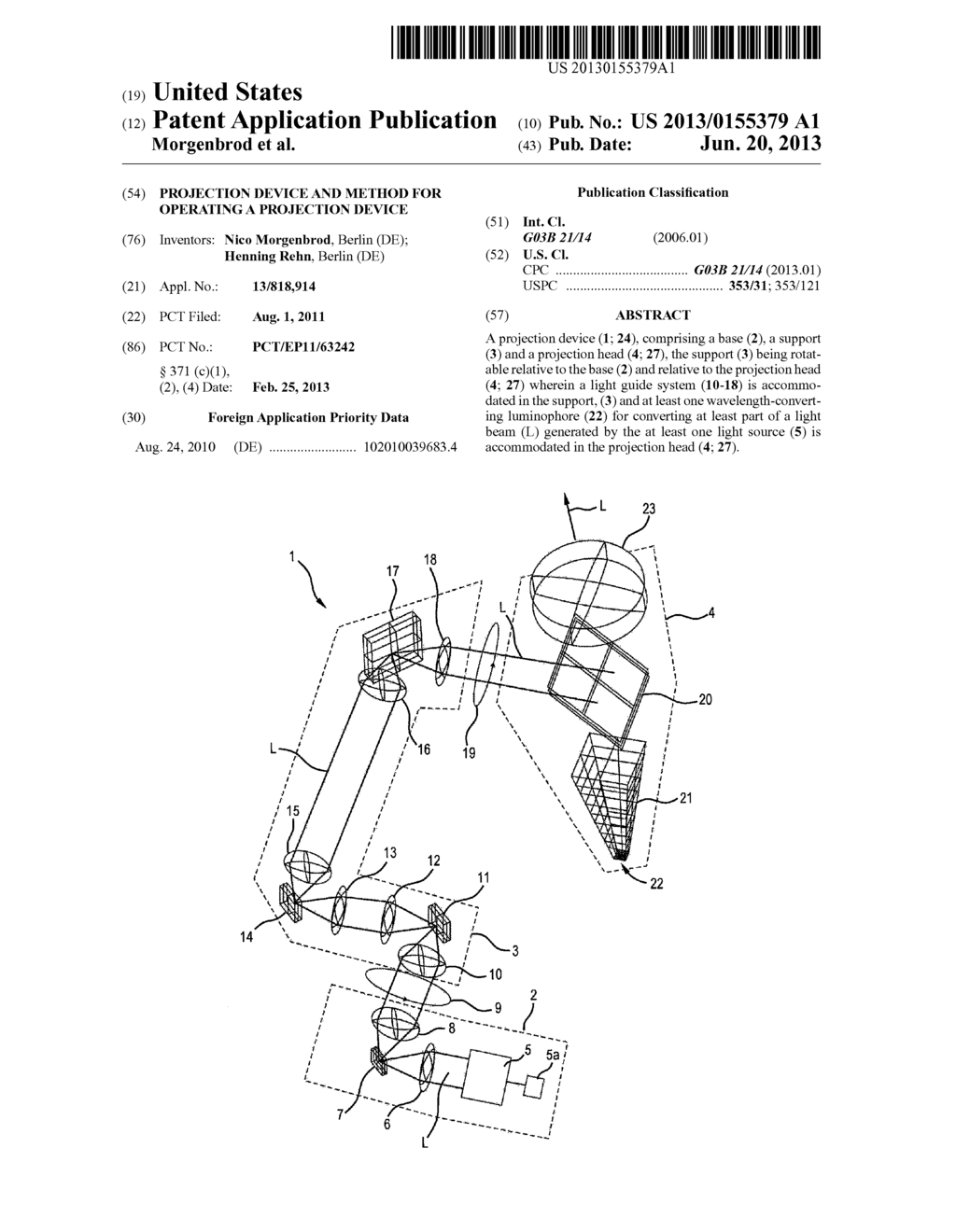 Projection Device and Method for Operating a Projection Device - diagram, schematic, and image 01