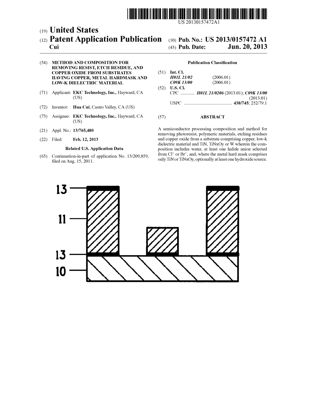 METHOD AND COMPOSITION FOR REMOVING RESIST, ETCH RESIDUE, AND COPPER OXIDE     FROM SUBSTRATES HAVING COPPER, METAL HARDMASK AND LOW-K DIELECTRIC     MATERIAL - diagram, schematic, and image 01