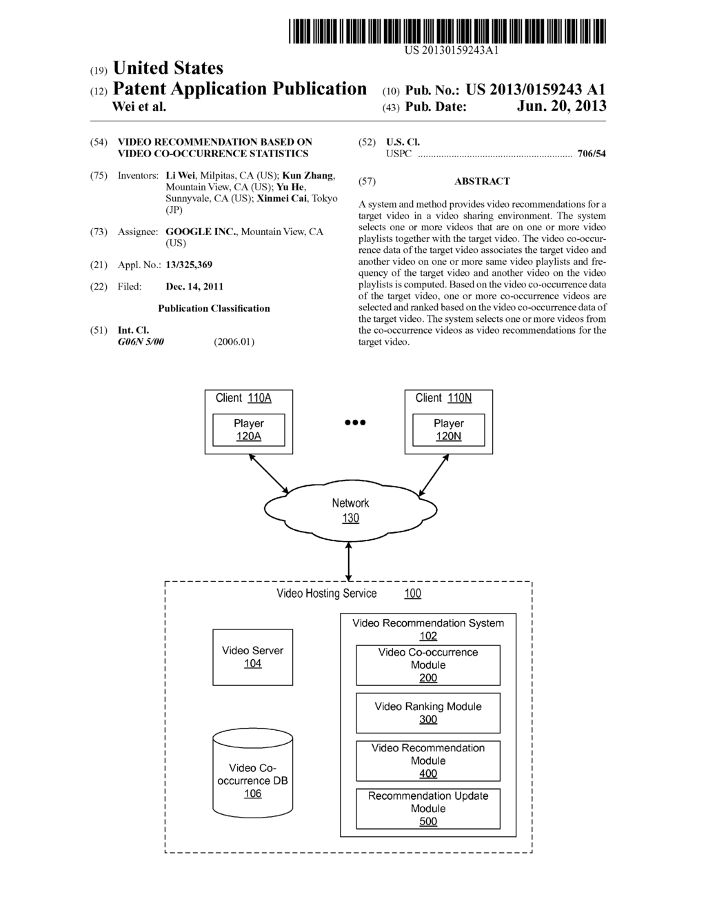 VIDEO RECOMMENDATION BASED ON VIDEO CO-OCCURRENCE STATISTICS - diagram, schematic, and image 01