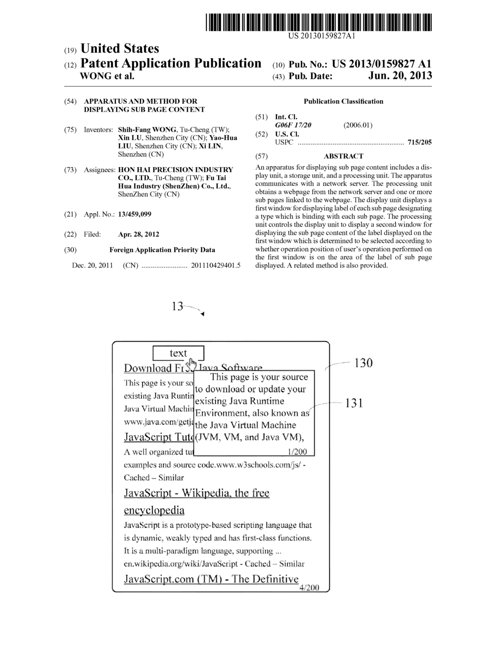 APPARATUS AND METHOD FOR DISPLAYING SUB PAGE CONTENT - diagram, schematic, and image 01