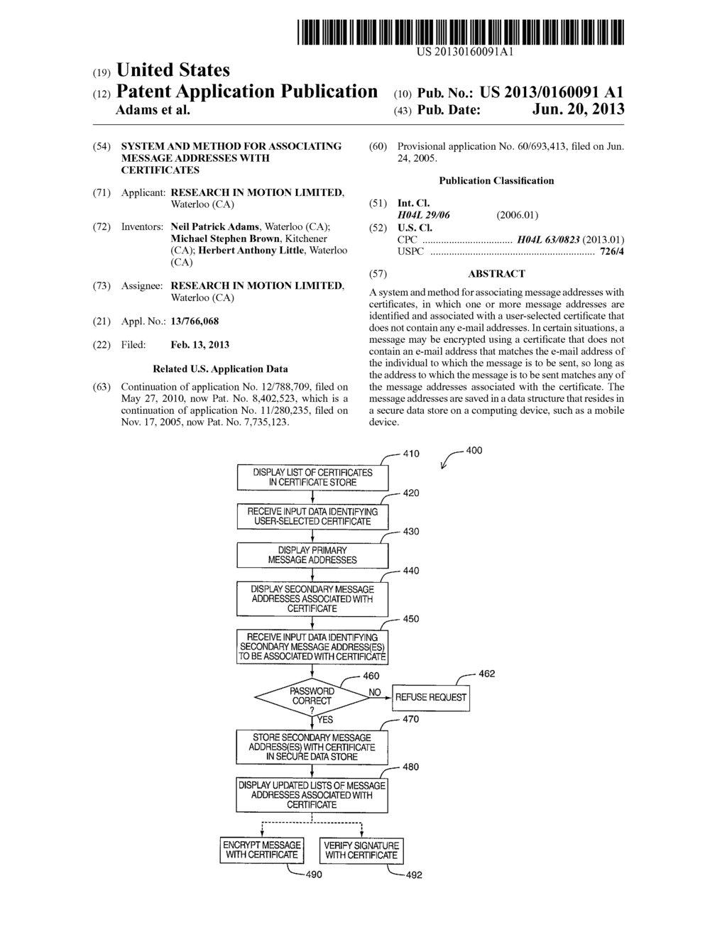 SYSTEM AND METHOD FOR ASSOCIATING MESSAGE ADDRESSES WITH CERTIFICATES - diagram, schematic, and image 01