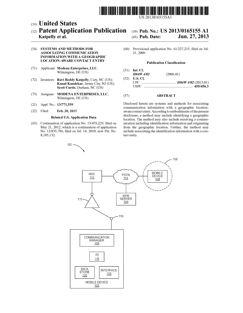 SYSTEMS AND METHODS FOR ASSOCIATING COMMUNICATION INFORMATION WITH A     GEOGRAPHIC LOCATION-AWARE CONTACT ENTRY - diagram, schematic, and image 01