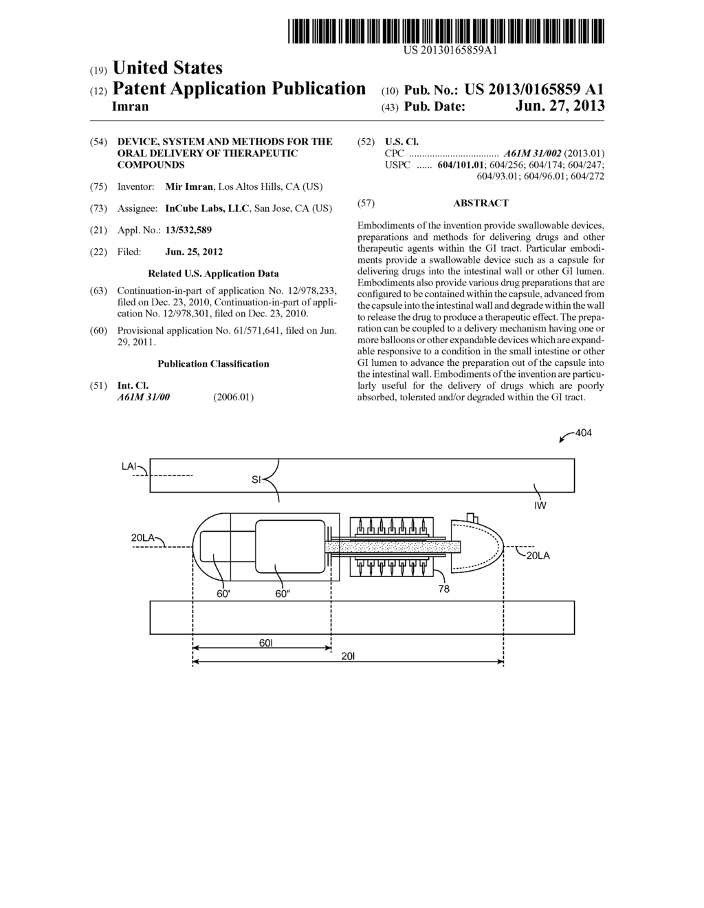 DEVICE, SYSTEM AND METHODS FOR THE ORAL DELIVERY OF THERAPEUTIC COMPOUNDS - diagram, schematic, and image 01