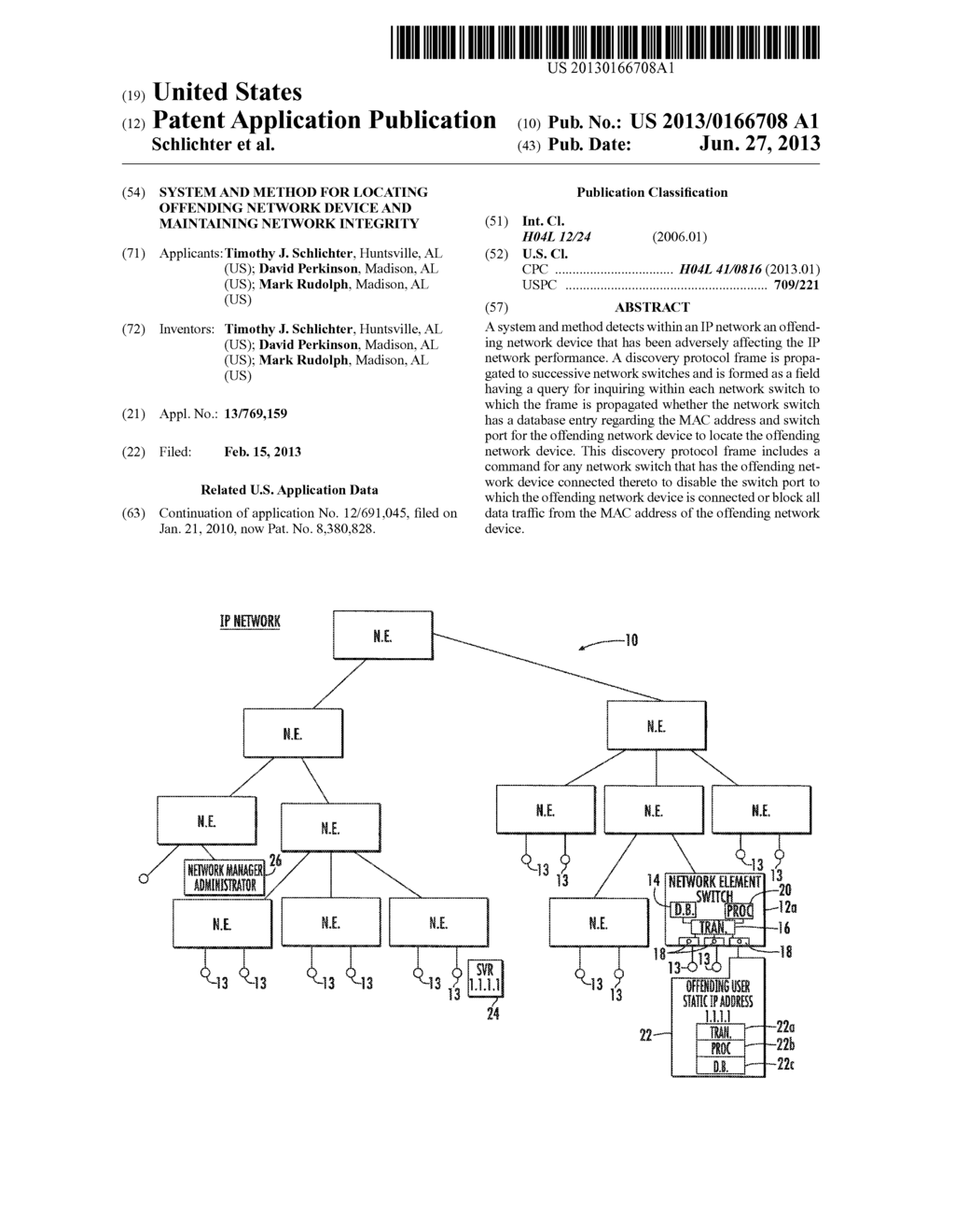 SYSTEM AND METHOD FOR LOCATING OFFENDING NETWORK DEVICE AND MAINTAINING     NETWORK INTEGRITY - diagram, schematic, and image 01