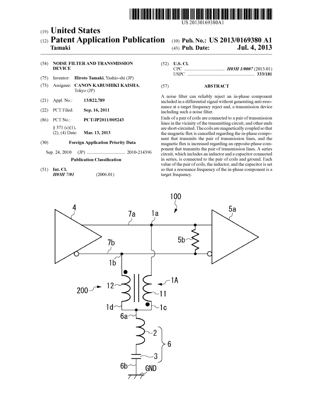 NOISE FILTER AND TRANSMISSION DEVICE - diagram, schematic, and image 01