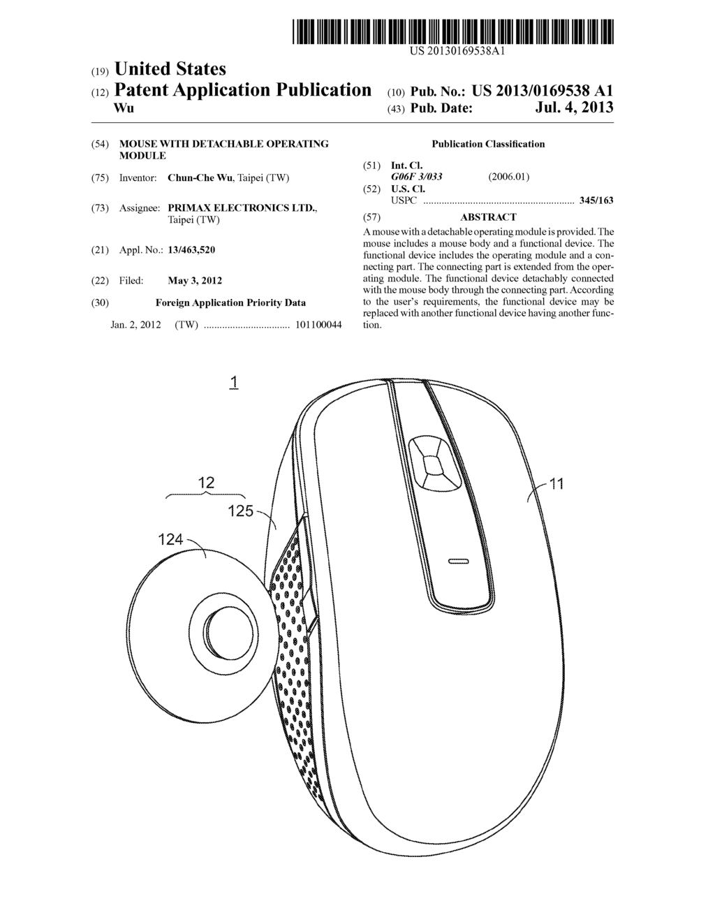 MOUSE WITH DETACHABLE OPERATING MODULE - diagram, schematic, and image 01