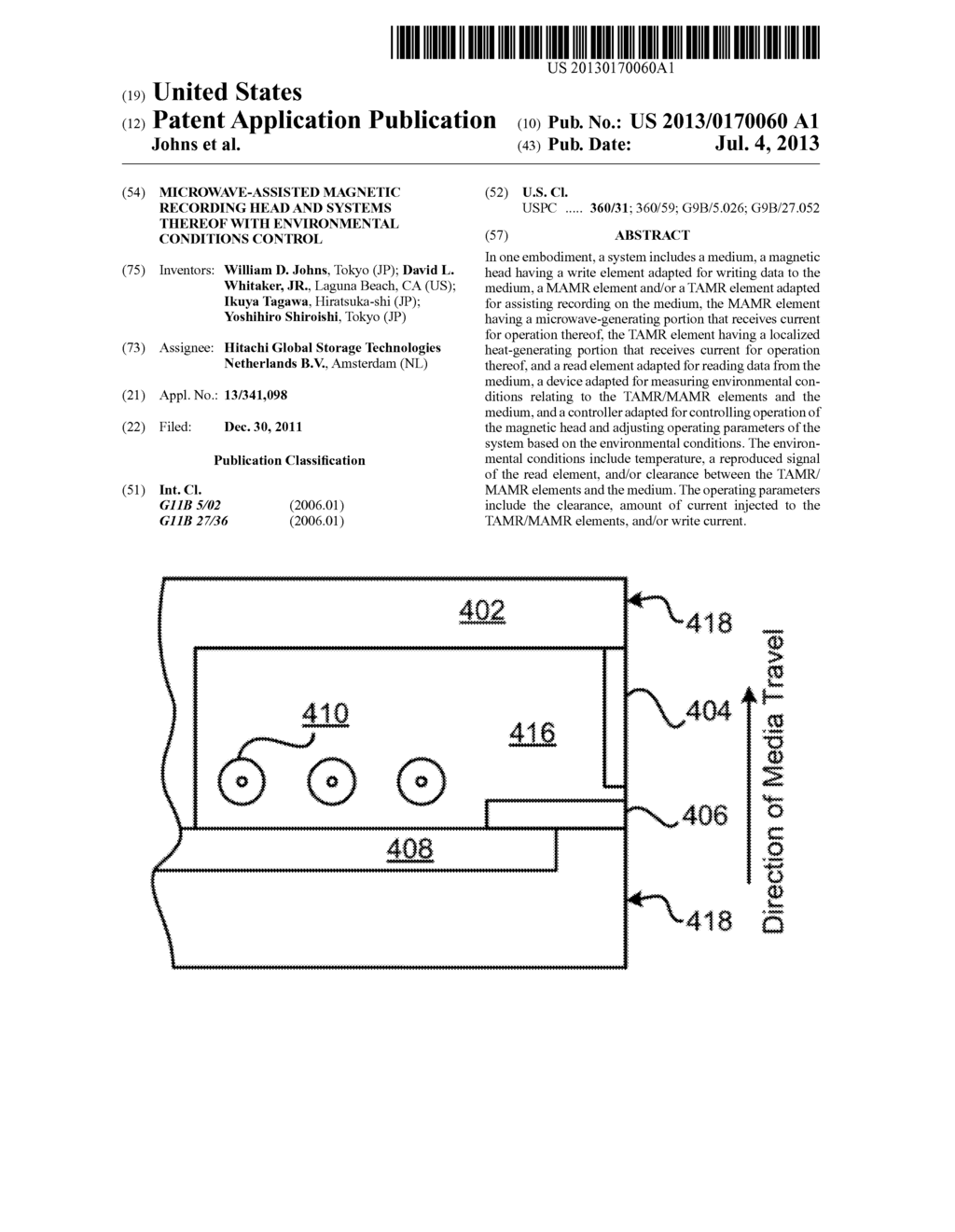 MICROWAVE-ASSISTED MAGNETIC RECORDING HEAD AND SYSTEMS THEREOF WITH     ENVIRONMENTAL CONDITIONS CONTROL - diagram, schematic, and image 01