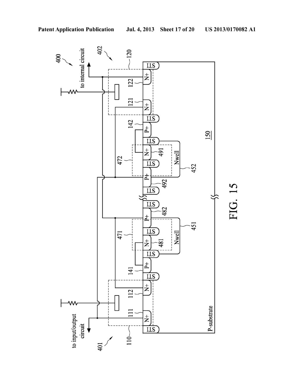 INTEGRATED CIRCUIT HAVING A CHARGED-DEVICE MODEL ELECTROSTATIC DISCHARGE     PROTECTION MECHANISM - diagram, schematic, and image 18