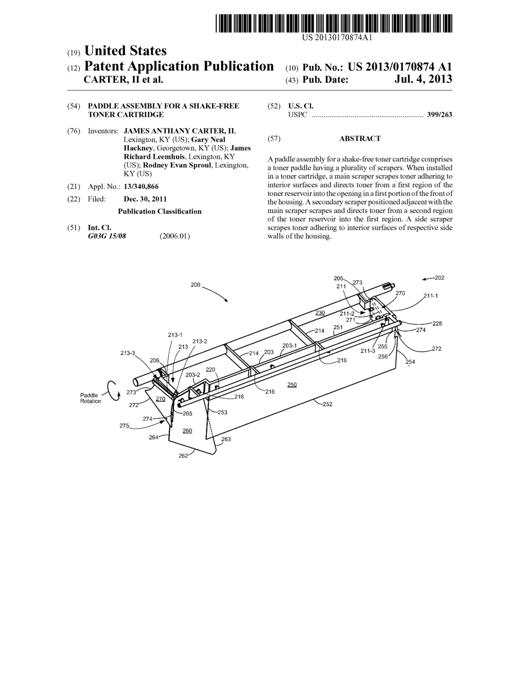 PADDLE ASSEMBLY FOR A SHAKE-FREE TONER CARTRIDGE - diagram, schematic, and image 01