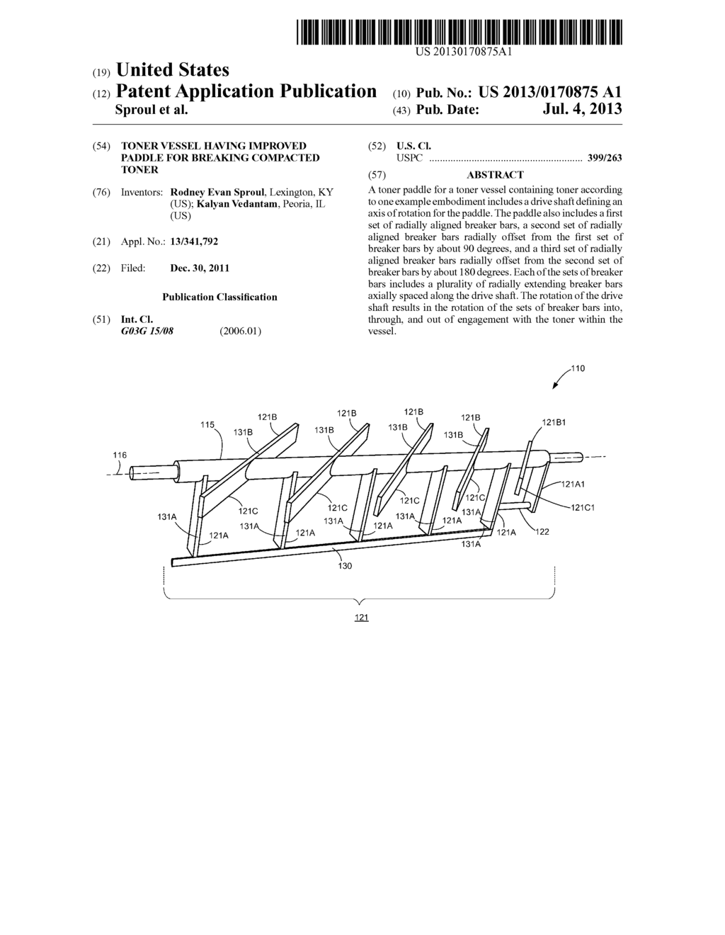 TONER VESSEL HAVING IMPROVED PADDLE FOR BREAKING COMPACTED TONER - diagram, schematic, and image 01