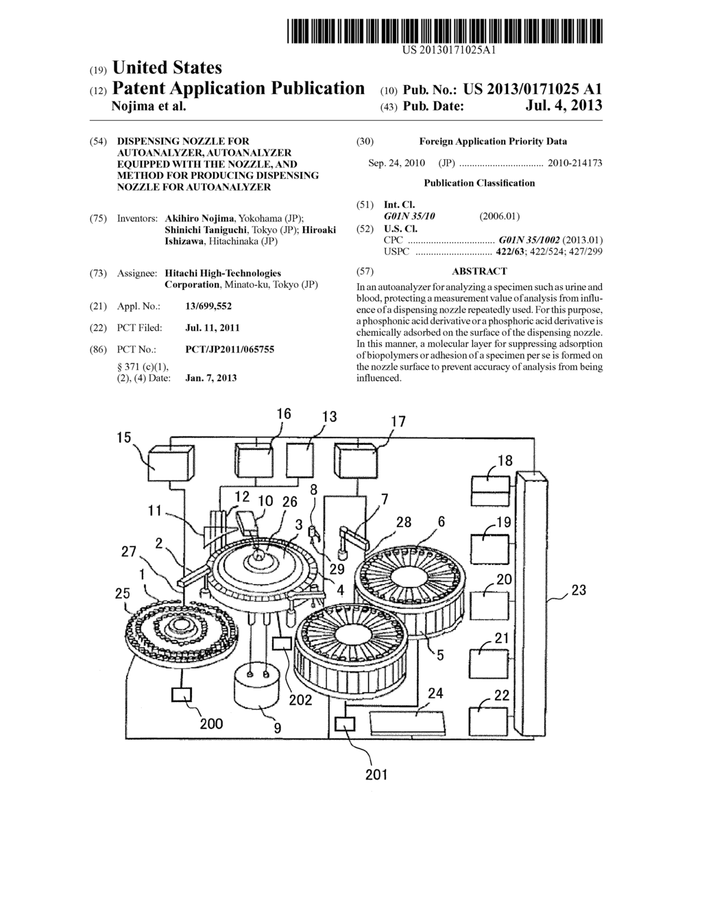 Dispensing Nozzle for Autoanalyzer, Autoanalyzer Equipped with the Nozzle,     and Method for Producing Dispensing Nozzle for Autoanalyzer - diagram, schematic, and image 01