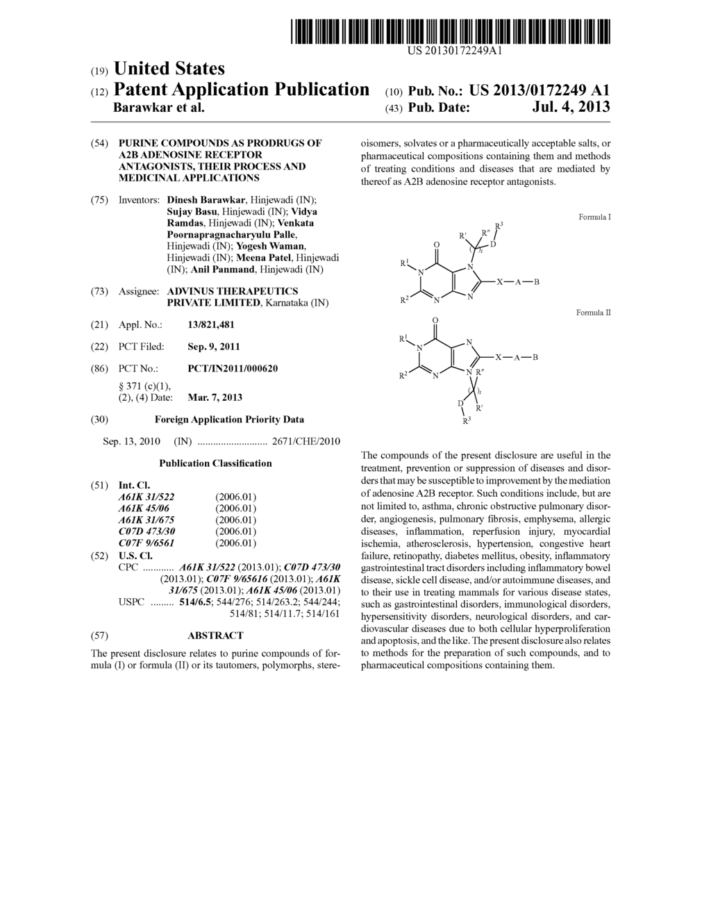 PURINE COMPOUNDS AS PRODRUGS OF A2B ADENOSINE RECEPTOR ANTAGONISTS, THEIR     PROCESS AND MEDICINAL APPLICATIONS - diagram, schematic, and image 01