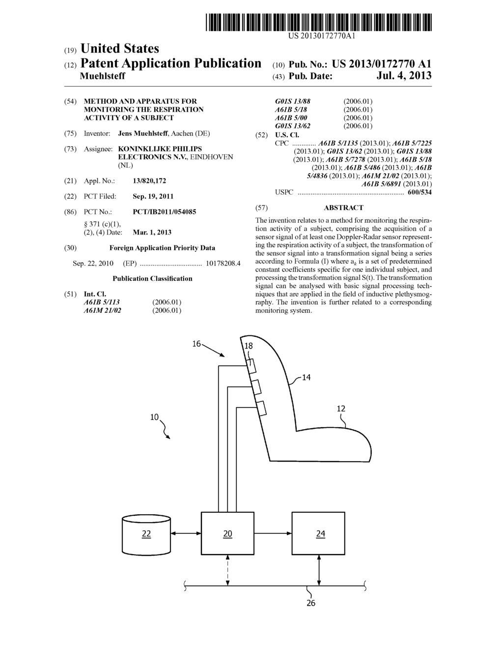 METHOD AND APPARATUS FOR MONITORING THE RESPIRATION ACTIVITY OF A SUBJECT - diagram, schematic, and image 01