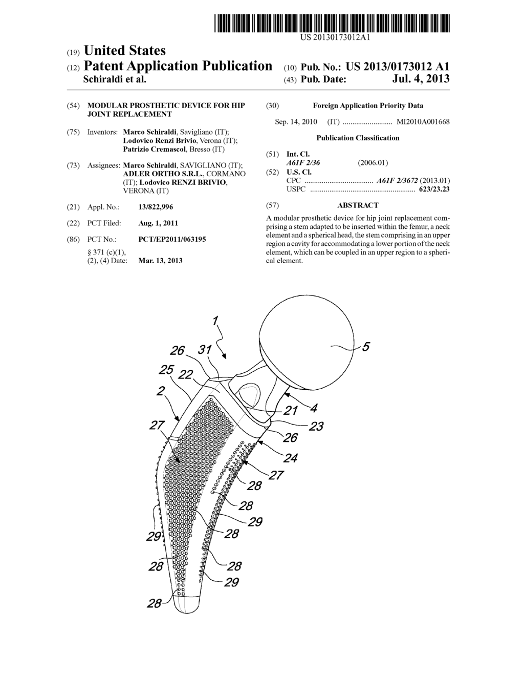 MODULAR PROSTHETIC DEVICE FOR HIP JOINT REPLACEMENT - diagram, schematic, and image 01