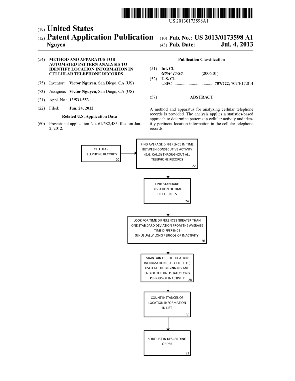 Method and Apparatus for Automated Pattern Analysis to Identify Location     Information in Cellular Telephone Records - diagram, schematic, and image 01