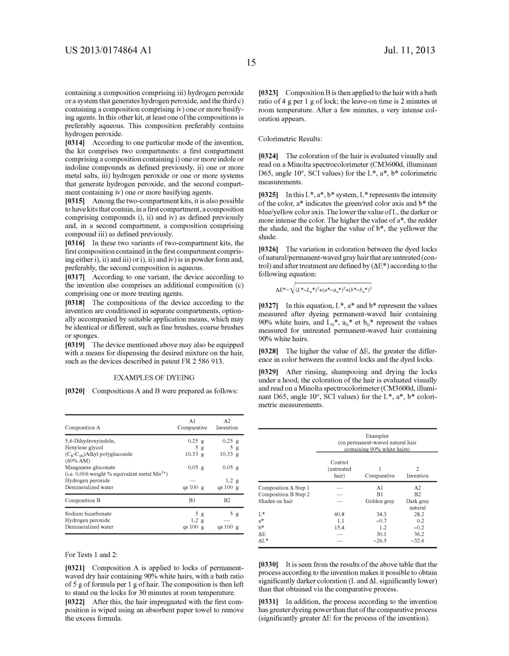 HAIR DYEING PROCESS USING A COMPOSITION COMPRISING AT LEAST ONE INDOLE OR     INDOLINE COMPOUND, A METAL SALT, HYDROGEN PEROXIDE AND A BASIFYING AGENT - diagram, schematic, and image 16