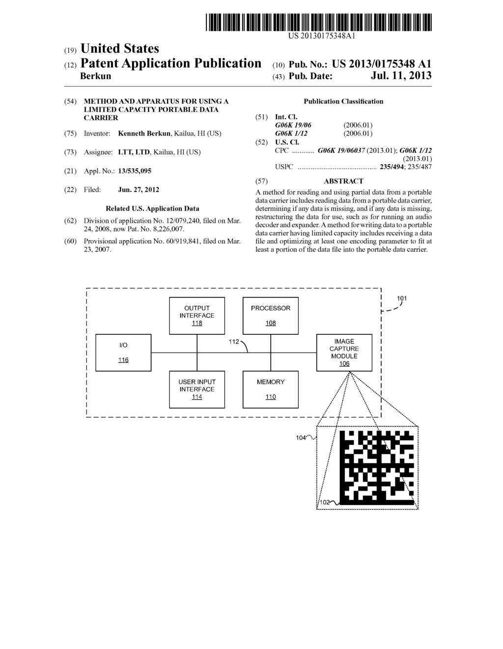 METHOD AND APPARATUS FOR USING A LIMITED CAPACITY PORTABLE DATA CARRIER - diagram, schematic, and image 01