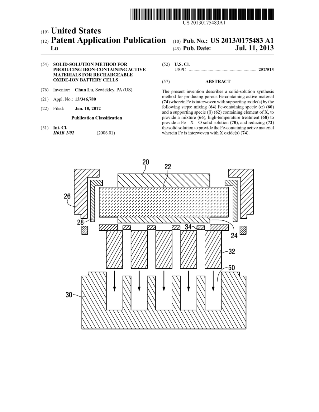 SOLID-SOLUTION METHOD FOR PRODUCING IRON-CONTAINING ACTIVE MATERIALS FOR     RECHARGEABLE OXIDE-ION BATTERY CELLS - diagram, schematic, and image 01