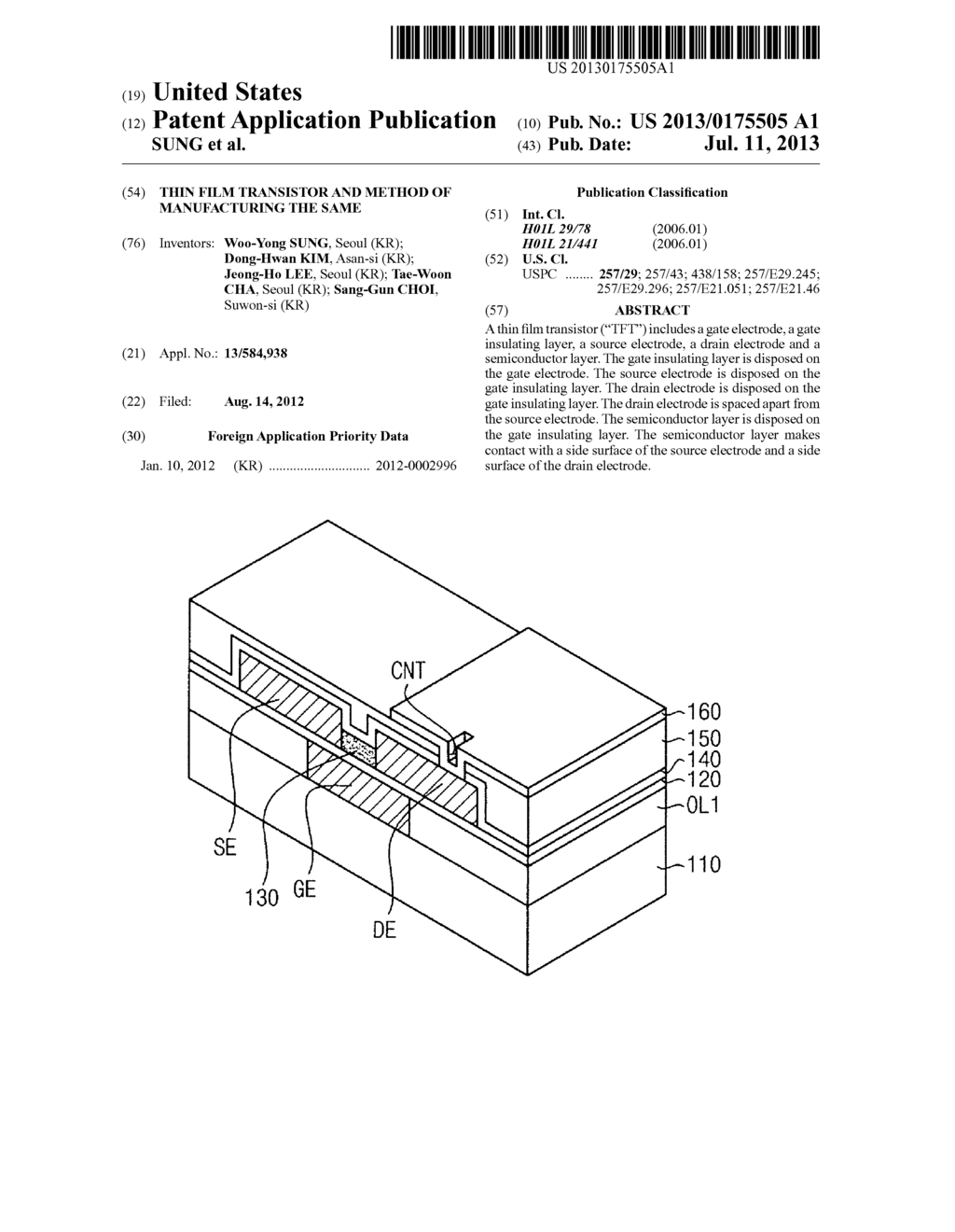 THIN FILM TRANSISTOR AND METHOD OF MANUFACTURING THE SAME - diagram, schematic, and image 01