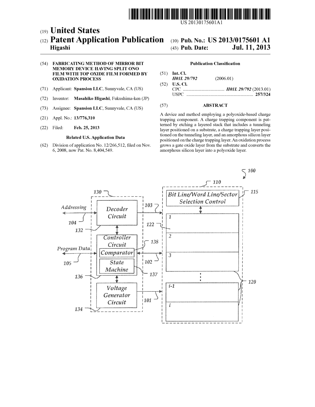 FABRICATING METHOD OF MIRROR BIT MEMORY DEVICE HAVING SPLIT ONO FILM WITH     TOP OXIDE FILM FORMED BY OXIDATION PROCESS - diagram, schematic, and image 01