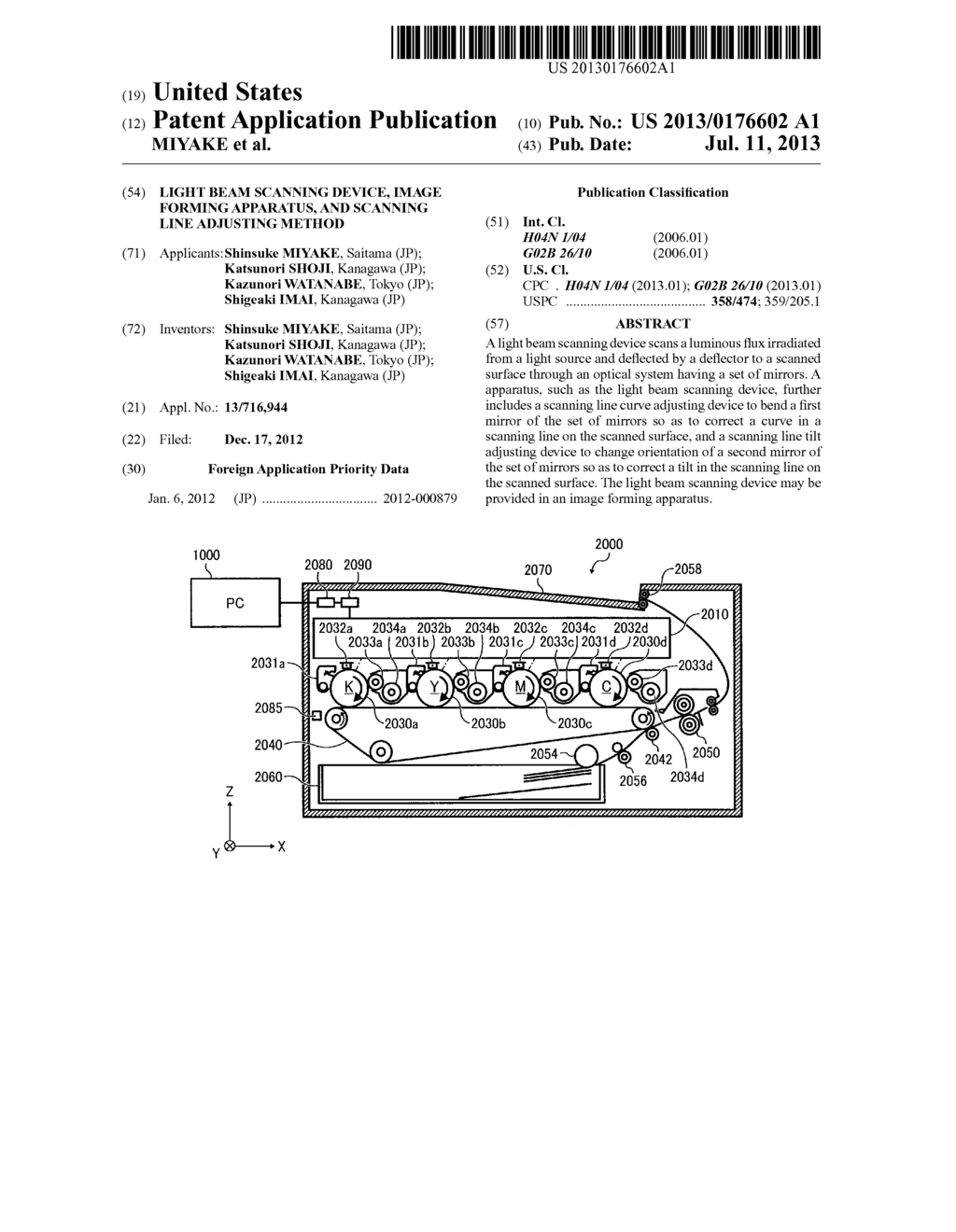 LIGHT BEAM SCANNING DEVICE, IMAGE FORMING APPARATUS, AND SCANNING LINE     ADJUSTING METHOD - diagram, schematic, and image 01